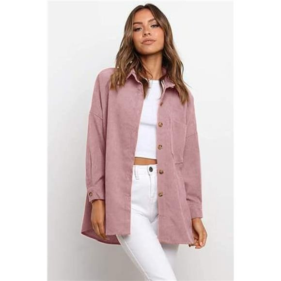 Casual Oversized Button Down Shacket Long Sleeve Blouse with Pockets - Picture 1 of 7